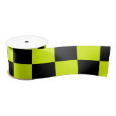 ネオンイエローブラックチェッ市松模様にカーボードヴィンテージ サテンリボン (リール)