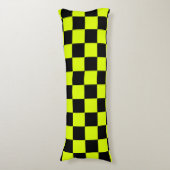 ネオンイエローブラックチェッ市松模様にカーボードヴィンテージ ボディピロー (正面縦)