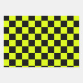 ネオンイエローブラックチェッ市松模様にカーボードヴィンテージ ラッピングペーパーシート (正面)