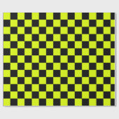 ネオンイエローブラックチェッ市松模様にカーボードヴィンテージ ラッピングペーパー (フラット)
