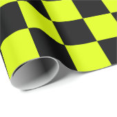 ネオンイエローブラックチェッ市松模様にカーボードヴィンテージ ラッピングペーパー (ロールコーナー)