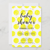 ネオンイエロー水玉模様ベビーシャワー招待状カード 招待状 (正面)