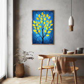 ネオンイエロー離れ自然付きミニマル木 ポスター