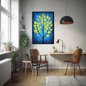 ネオンイエロー離れ自然付きミニマル木 ポスター