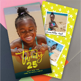 ネオンイエロー2025ブラシ仕上げミックスタイポグラフィ新年 シーズンカード