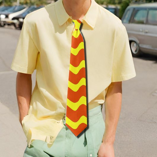 ネオンイエロー&オレンジレトロ波 ネクタイ