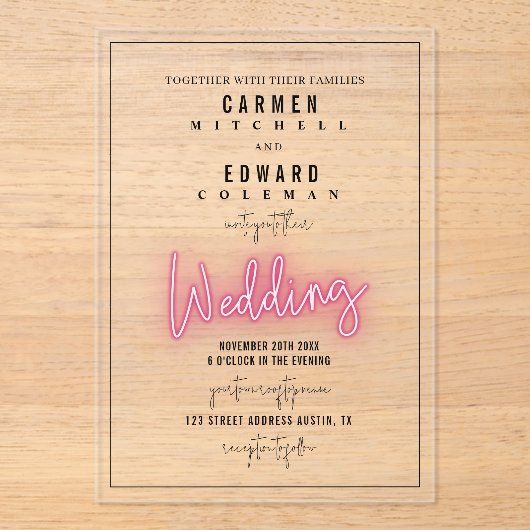 ネオンインスパイア結婚標識 アクリル招待状 (正面)