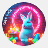 ネオンイースターウサギ卵ピンクモダンのかわいい装飾 ラウンドシール (正面)