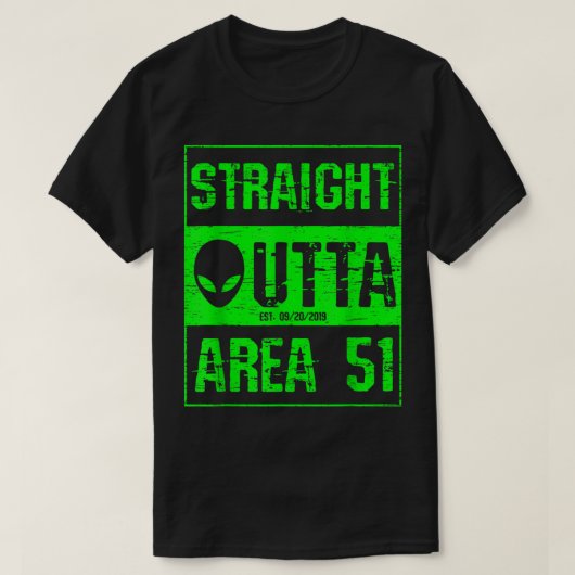 ネオンエイリアンストレートアウトタエリア51デザイン Tシャツ (デザイン正面)