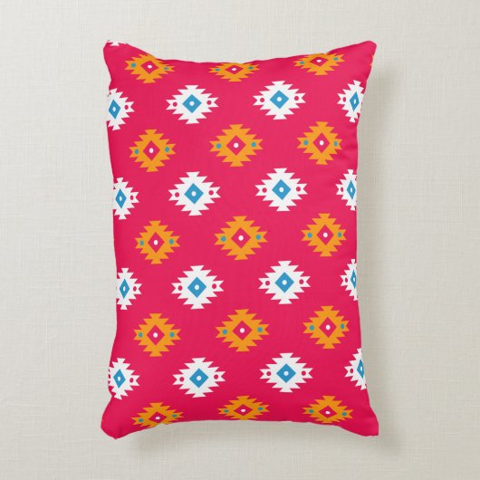 ネオンエスニックサンゴ幾何学模様 アクセントクッション (正面(垂直))