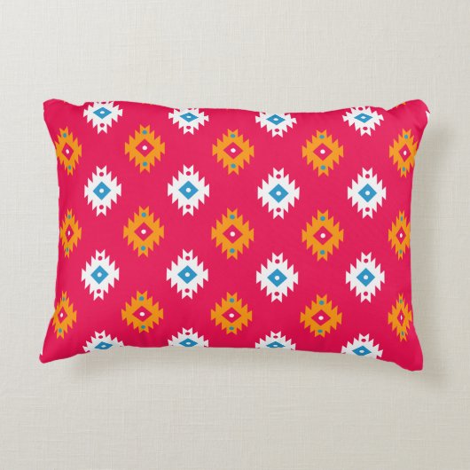 ネオンエスニックサンゴ幾何学模様 アクセントクッション (裏面)