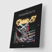 ネオンエフェクトシェビークラシック1957車名金ゴールド スクエア壁時計 (傾斜)