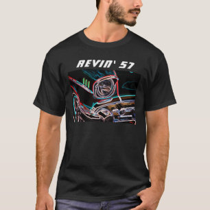 ネオンエフェクトシェビーレビン'57クラシックカーサイド Tシャツ
