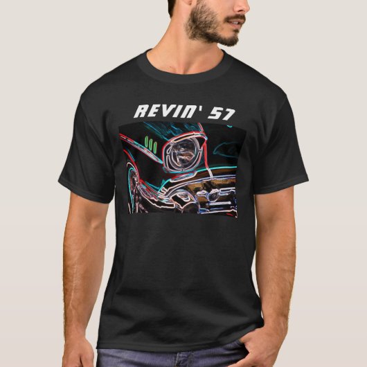 ネオンエフェクトシェヴィレビン' 57クラシック車サイド Tシャツ (正面)