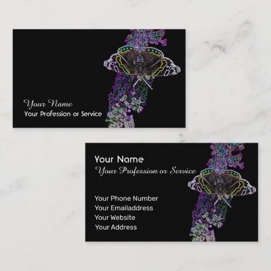 ネオンエレガントアポップ・アートのル蝶の花 名刺 (正面/裏面)
