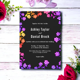 ネオンエレガントカラーバラモダンフローラ結婚の 招待状