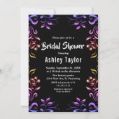 ネオンエレガントバラブラックフローラブライダルシャワー 招待状 (正面)