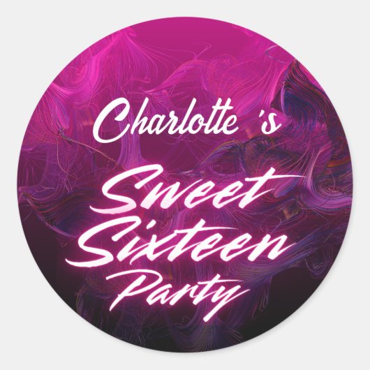 ネオンエレガントピンクブラックレトロスウィート16誕生日 ラウンドシール (正面)