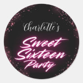 ネオンエレガントピンクブラックレトロスウィート16誕生日 ラウンドシール (正面)