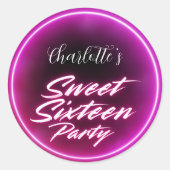 ネオンエレガントピンクブラックレトロスウィート16誕生日 ラウンドシール (正面)
