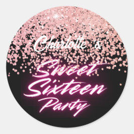 ネオンエレガントピンクブラックレトロスウィート16誕生日 ラウンドシール