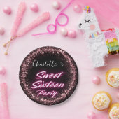 ネオンエレガントピンクブラックレトロレトロスウィート16誕生日 ペーパープレート (パーティー)