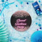 ネオンエレガントピンクブラックレトロレトロスウィート16誕生日 ペーパープレート (パーティー)