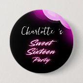 ネオンエレガントピンクブラックレトロレトロスウィート16誕生日 缶バッジ (正面)