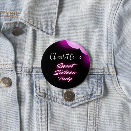 ネオンエレガントピンクブラックレトロレトロスウィート16誕生日 缶バッジ (インサイチュ)
