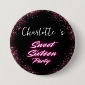 ネオンエレガントピンクブラックレトロレトロスウィート16誕生日 缶バッジ (正面)