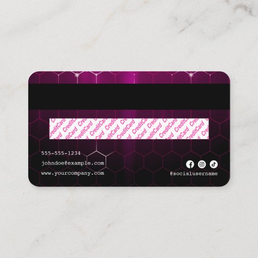 ネオンエレガントピンク美容師クレジットカードスタイル 名刺 (裏面)