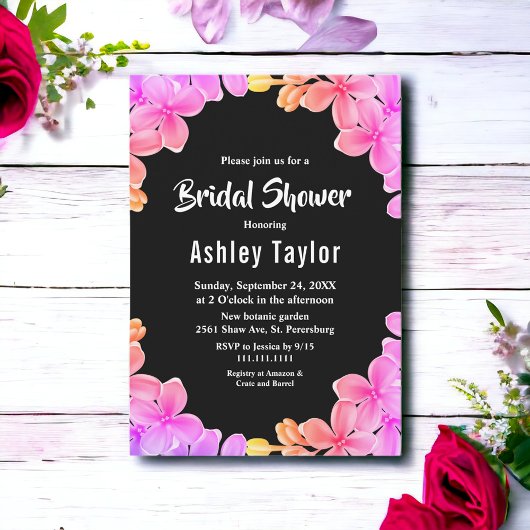 ネオンエレガントライトバラフローラブライダルシャワー 招待状