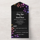 ネオンエレガントライトバラブラックフローラ結婚ズ オールインワン招待状 (内側)