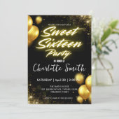 ネオンエレガント金ゴールドバロレトロスウィート16誕生日 招待状 (スタンド正面)