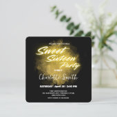 ネオンエレガント金ゴールドピンクマーブルスウィート16誕生日 サンキューカード (スタンド正面)