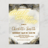 ネオンエレガント金ゴールドピンクマーブルスウィート16誕生日 ポストカード (正面)