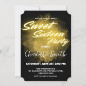 ネオンエレガント金ゴールドピンクマーブルスウィート16誕生日 招待状 (正面)