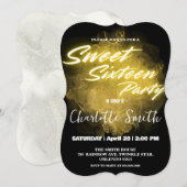 ネオンエレガント金ゴールドピンクマーブルスウィート16誕生日 招待状 (正面/裏面)