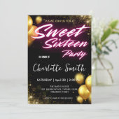 ネオンエレガント金ゴールドピンクレトロレトロスウィート16誕生日 招待状 (スタンド正面)