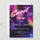 ネオンエレガント金ゴールドピンクレトロレトロスウィート16誕生日 招待状 (正面)
