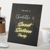 ネオンエレガント金ゴールドブラックレトロスウィート16th誕生日 台座サイン (インサイチュ)