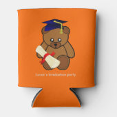 ネオンオレンジで卒業したテディベア 缶クーラー (正面)