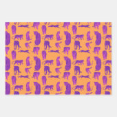 ネオンオレンジとブルーバックグラウンドのホットピンク大きな猫 ラッピングペーパーシート (正面2)