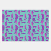 ネオンオレンジとブルーバックグラウンドのホットピンク大きな猫 ラッピングペーパーシート (正面)