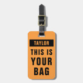 ネオンオレンジと黒はっきりした名カラフルテンプレート ラゲッジタグ (正面縦)