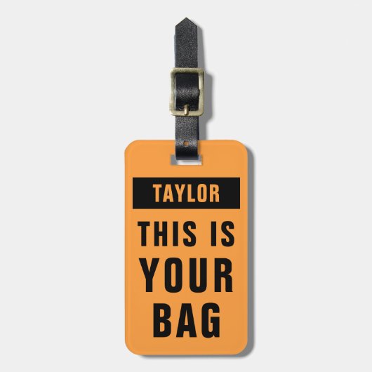 ネオンオレンジと黒はっきりした名カラフルテンプレート ラゲッジタグ (正面縦)