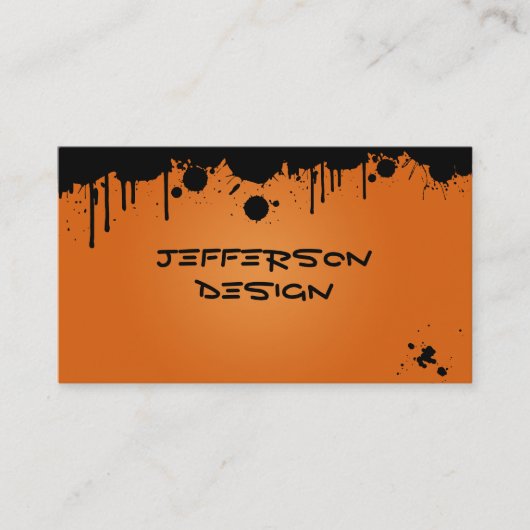 ネオンオレンジペンキの（ばちゃばちゃ）跳ねる 名刺 (正面)