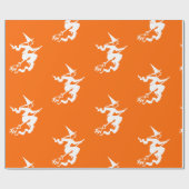 ネオンオレンジ色の魔女シルエット ラッピングペーパー (フラット)