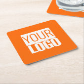 ネオンオレンジ – ロゴのはっきりした追加 スクエアペーパーコースター (アングル)