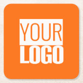 ネオンオレンジ – ロゴのはっきりした追加 スクエアペーパーコースター (正面)